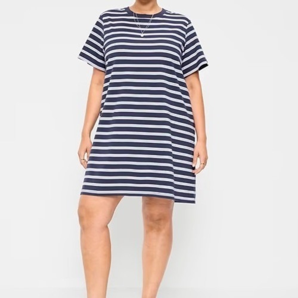 Old Navy Striped T-Shirt Dress Womens XL Navy Blue Pink Green Short Sleeve New